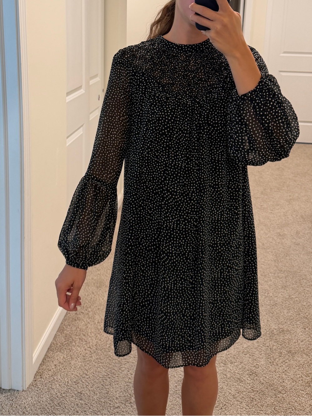 Zara Black and White Polka Dot Long Sleeve Dress